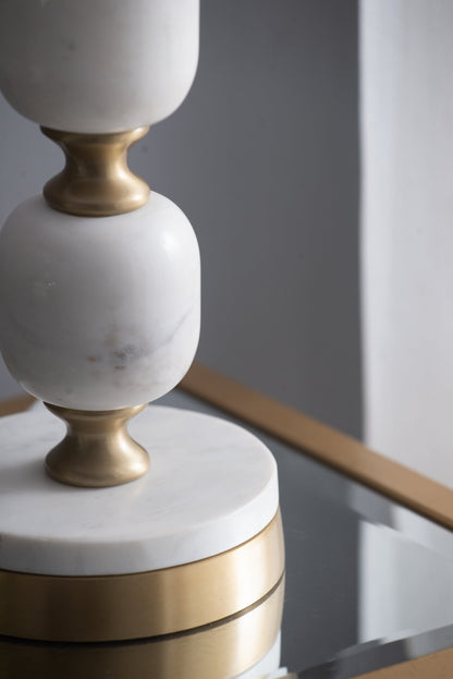 D15x26.5 Table Lamp by HouseOfZazla, white marble beads with brass accents on a round base on Tampa Home & Garden Store