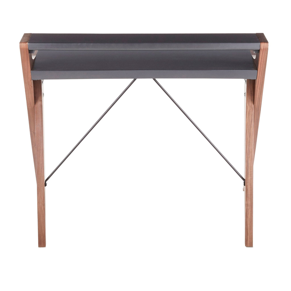 Contemporary lift-top desk with walnut-toned wood legs and gray top, metal cross supports on Tampa Home & Garden Store