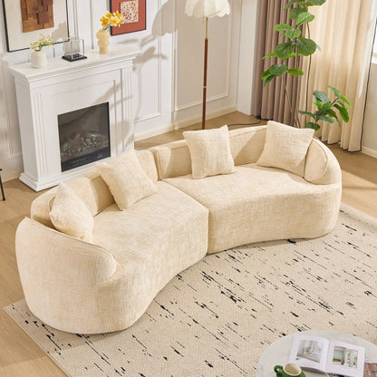 Curved Compressed Sofa, beige textured fabric Nordic-style living room seating on Tampa Home & Garden Store