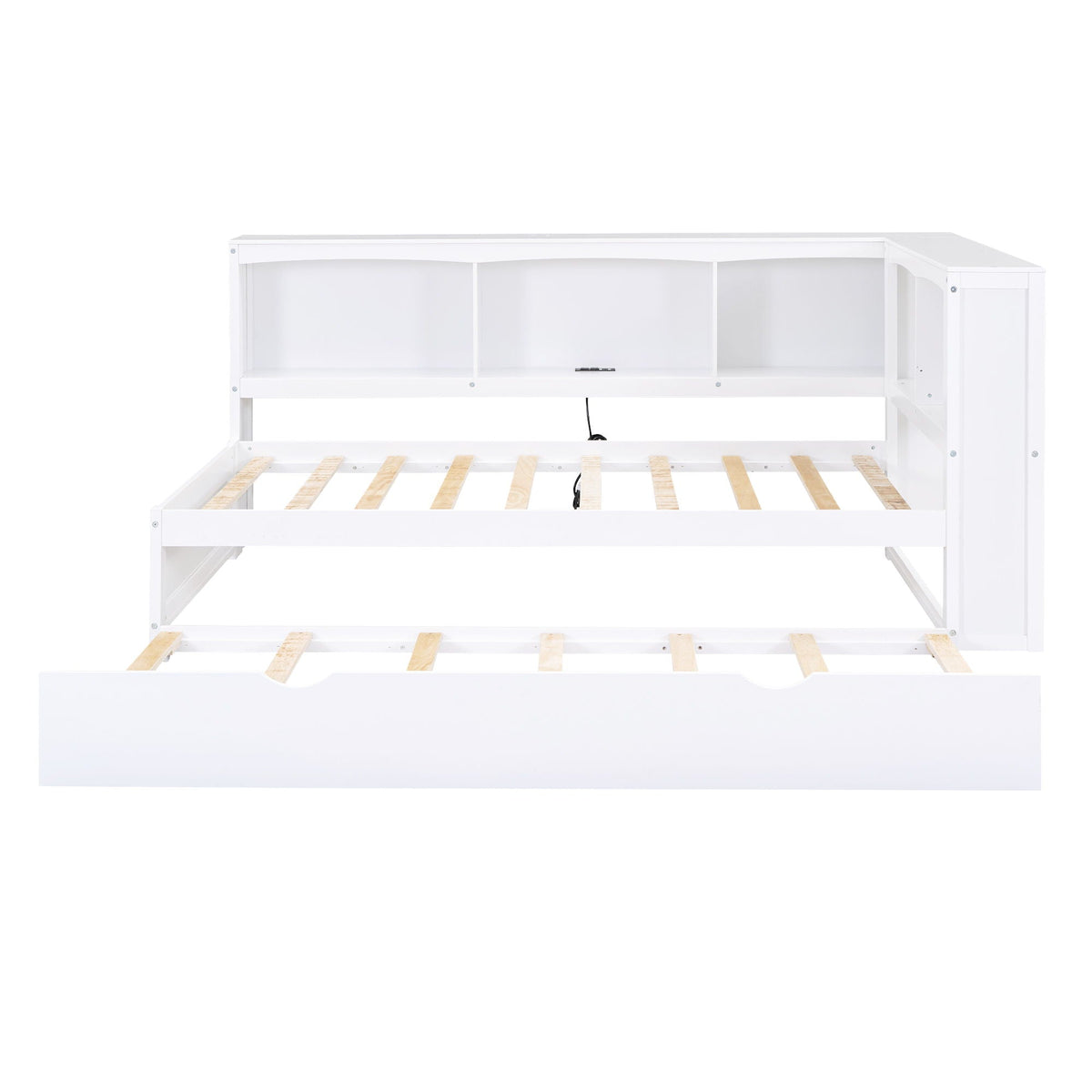 Daybed with trundle and white storage cabinets by HouseOfZazla with USB ports on Tampa Home & Garden Store