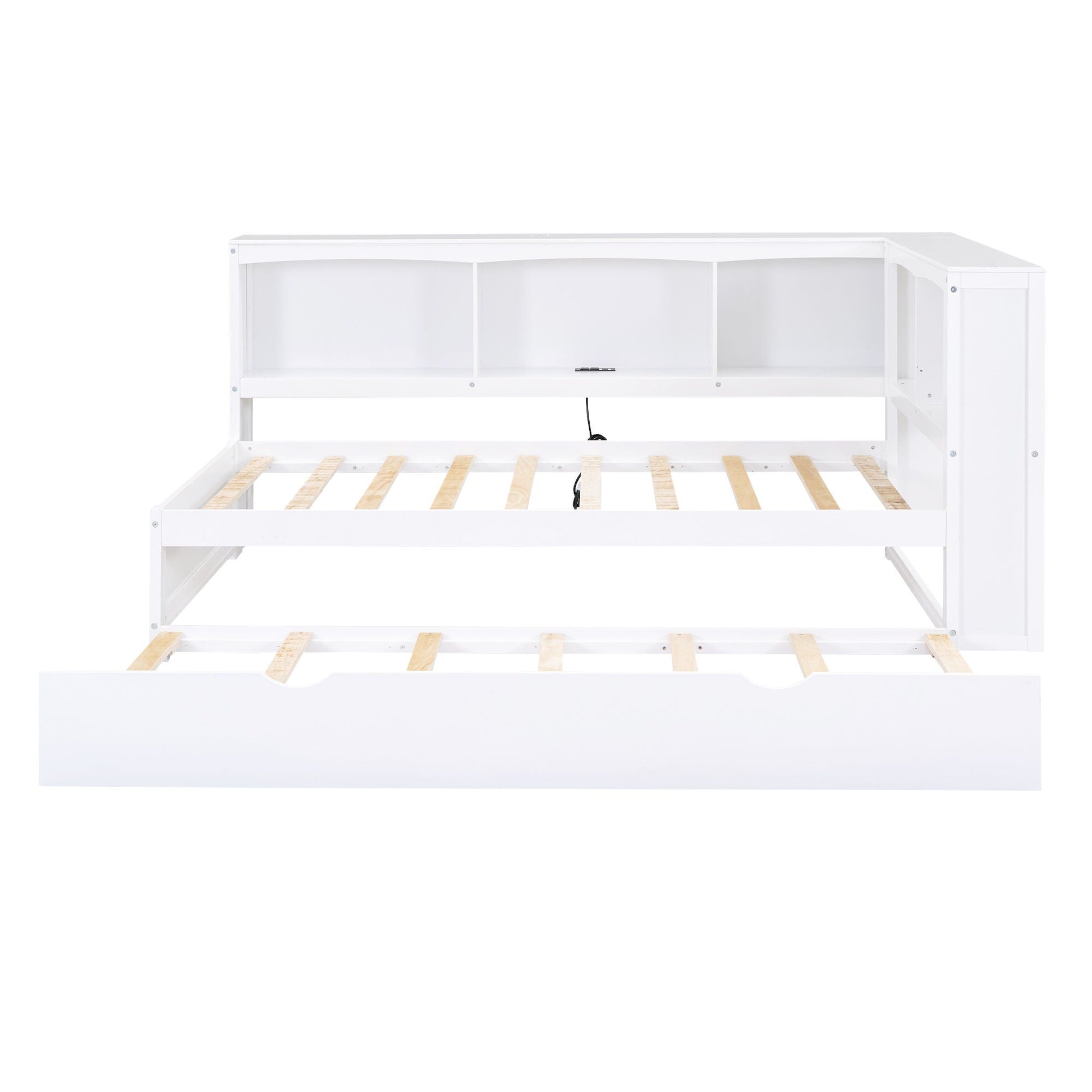 Daybed with trundle and white storage cabinets by HouseOfZazla with USB ports on Tampa Home & Garden Store