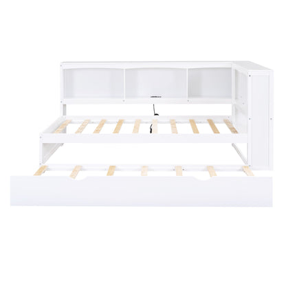 Daybed with trundle and white storage cabinets by HouseOfZazla with USB ports on Tampa Home & Garden Store