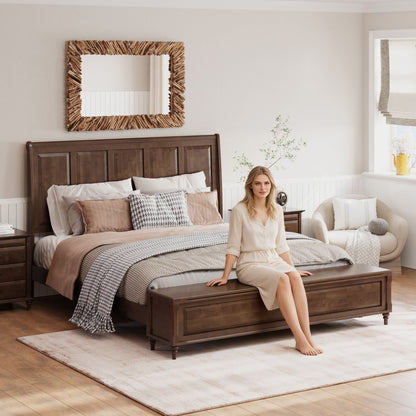 Modern Sleigh Bed with Tall Headboard and Bench