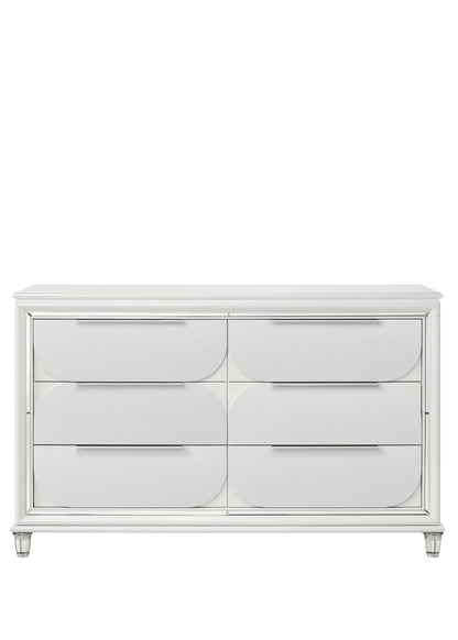 Tarian Dresser White with eight curved-panel fronts and chrome feet, HouseOfZazla on Tampa Home & Garden Store