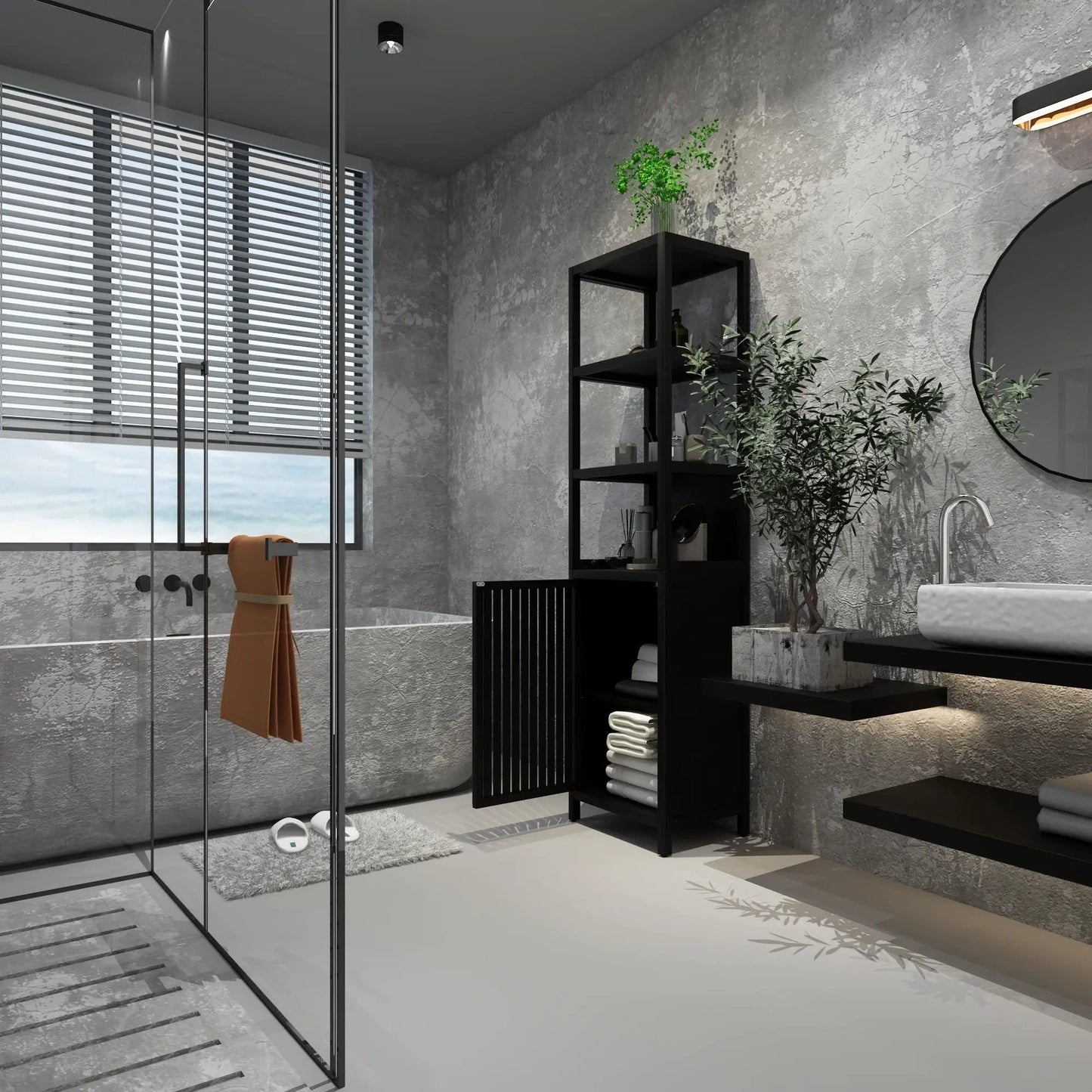 Storage Cabinet with Tall Tower for Bathroom