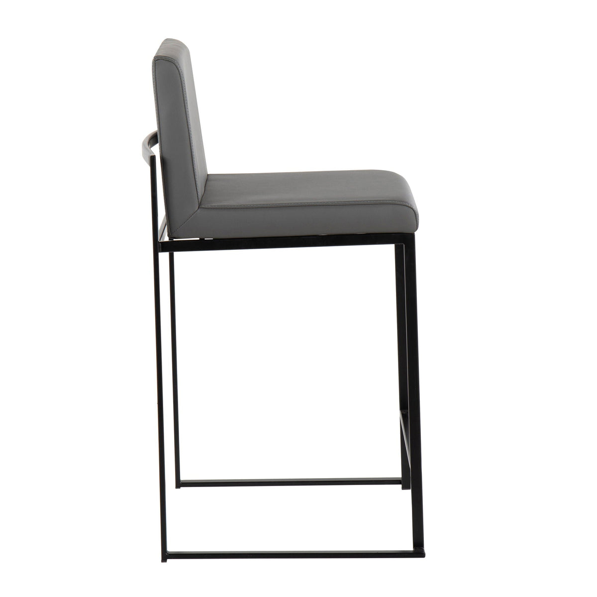 Fuji high back counter stool with gray faux-leather upholstery and black metal frame on Tampa Home & Garden Store