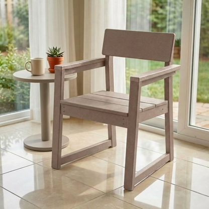 Antique wood color HDPE outdoor armchair with backrest brown textured finish on Tampa Home & Garden Store