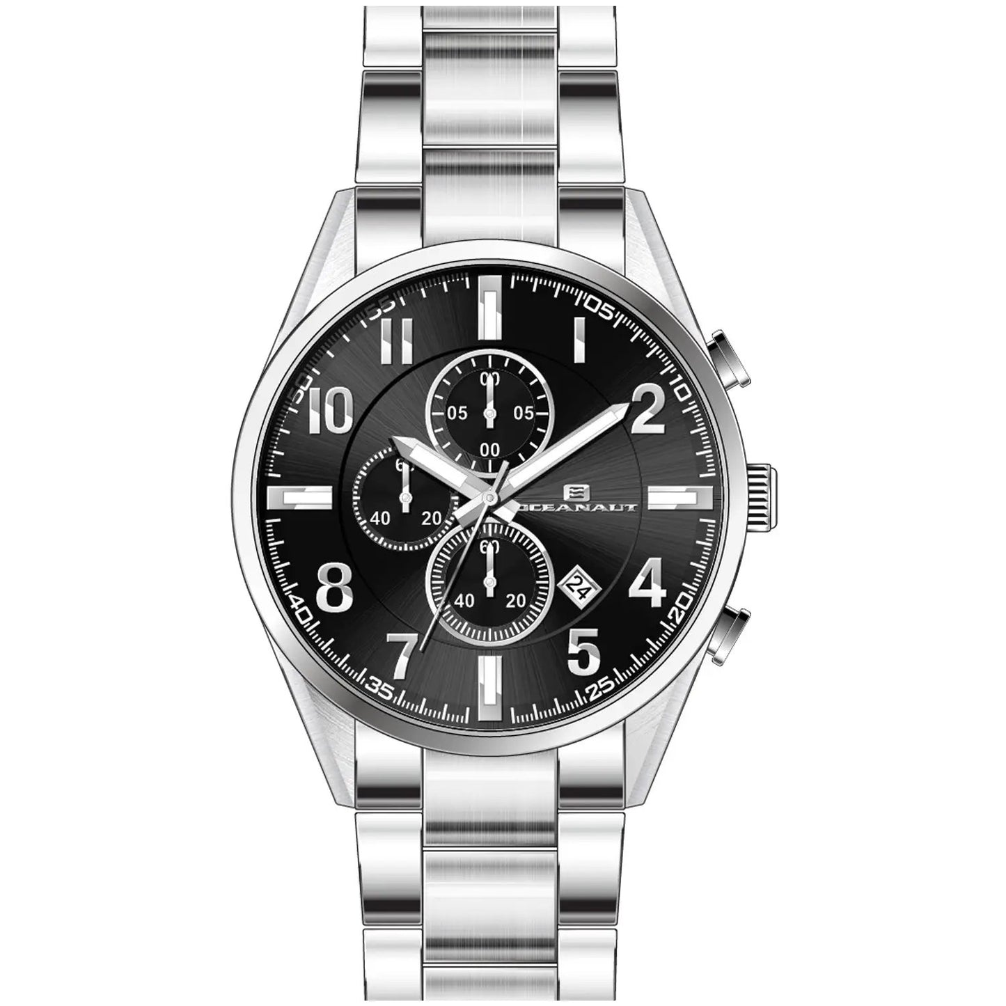 Oceanaut Escapade watch with stainless steel bracelet and black chronograph dial on Tampa Home & Garden Store