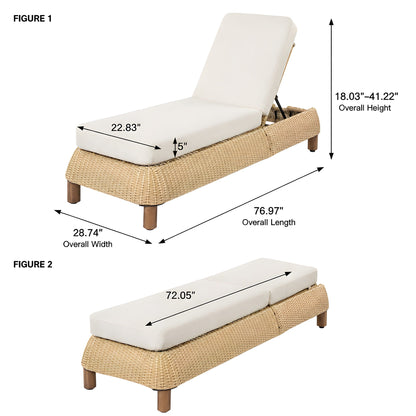 Adjustable outdoor wicker chaise lounge chairs set of 2 with beige cushions on wicker base on Tampa Home & Garden Store