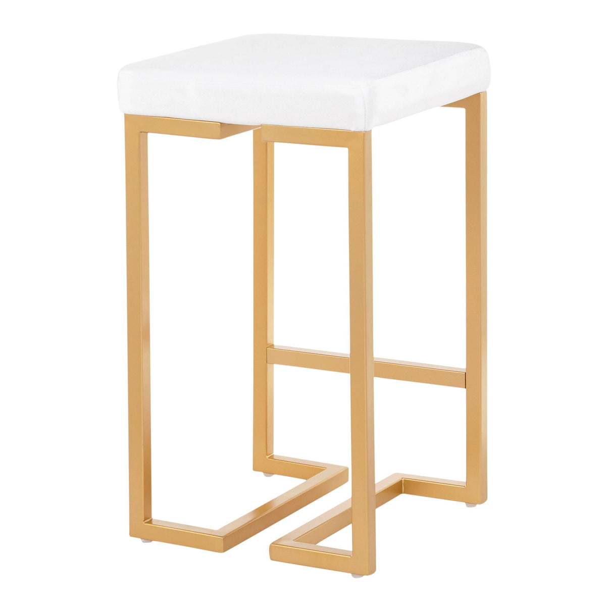 Midas Contemporary Glam Counter Stool Set with padded white seat and gold legs on Tampa Home & Garden Store
