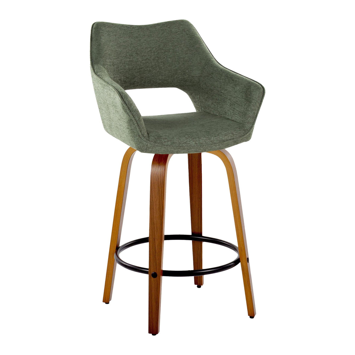 Contemporary fixed-height counter stool by HouseOfZazla, swivel, green fabric on Tampa Home & Garden Store