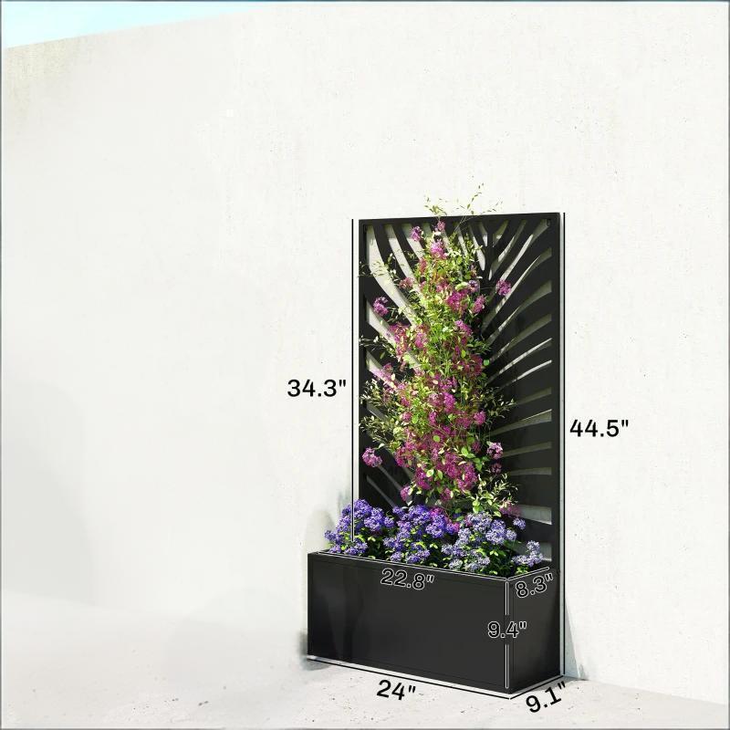 Raised metal planter bed with privacy panel, black, freestanding or wall mounted HouseOfZazla on Tampa Home & Garden Store