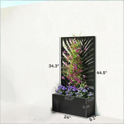 Raised metal planter bed with privacy panel, black, freestanding or wall mounted HouseOfZazla on Tampa Home & Garden Store