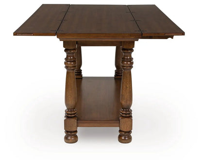 Sturlayne flip-top sofa table in brown wood with turned legs and lower shelf on Tampa Home & Garden Store