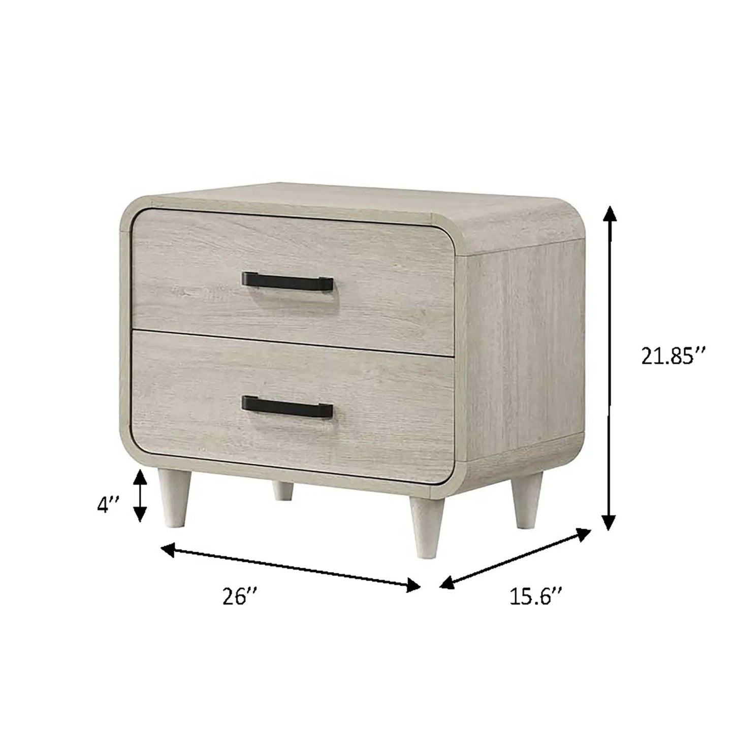 Nightstand with 2 drawers in antique white wood, rounded edges, black pulls Unique Piece Furniture on Tampa Home & Garden Store