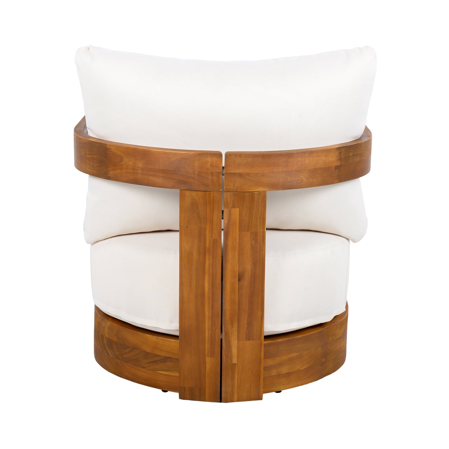 Premium Acacia Wood Outdoor Club Chair by HouseOfZazla with white cushions and round frame on Tampa Home & Garden Store