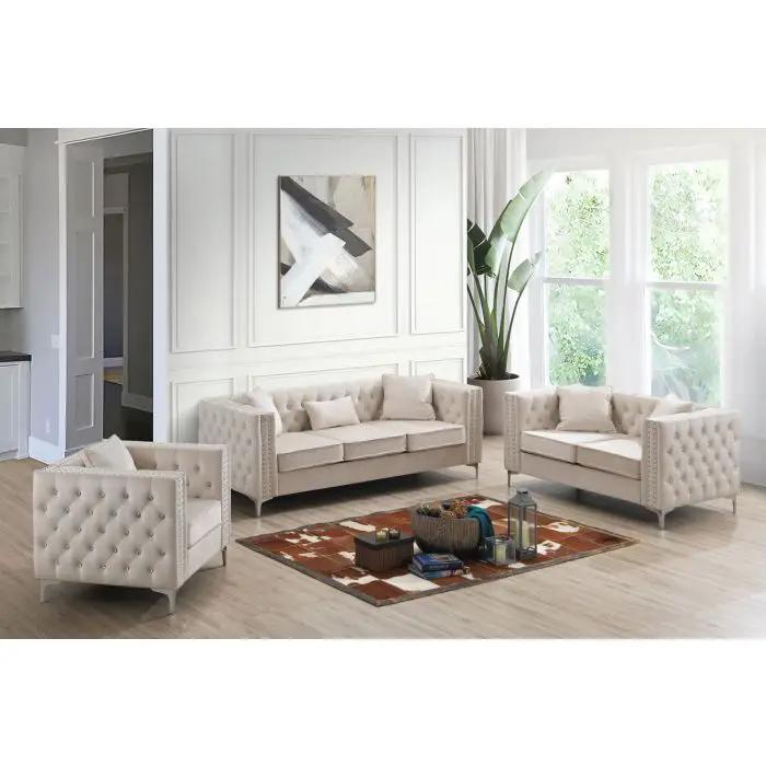 Elegant Track Arm Loveseat by Unique Piece Furniture in beige tufted upholstery on Tampa Home & Garden Store