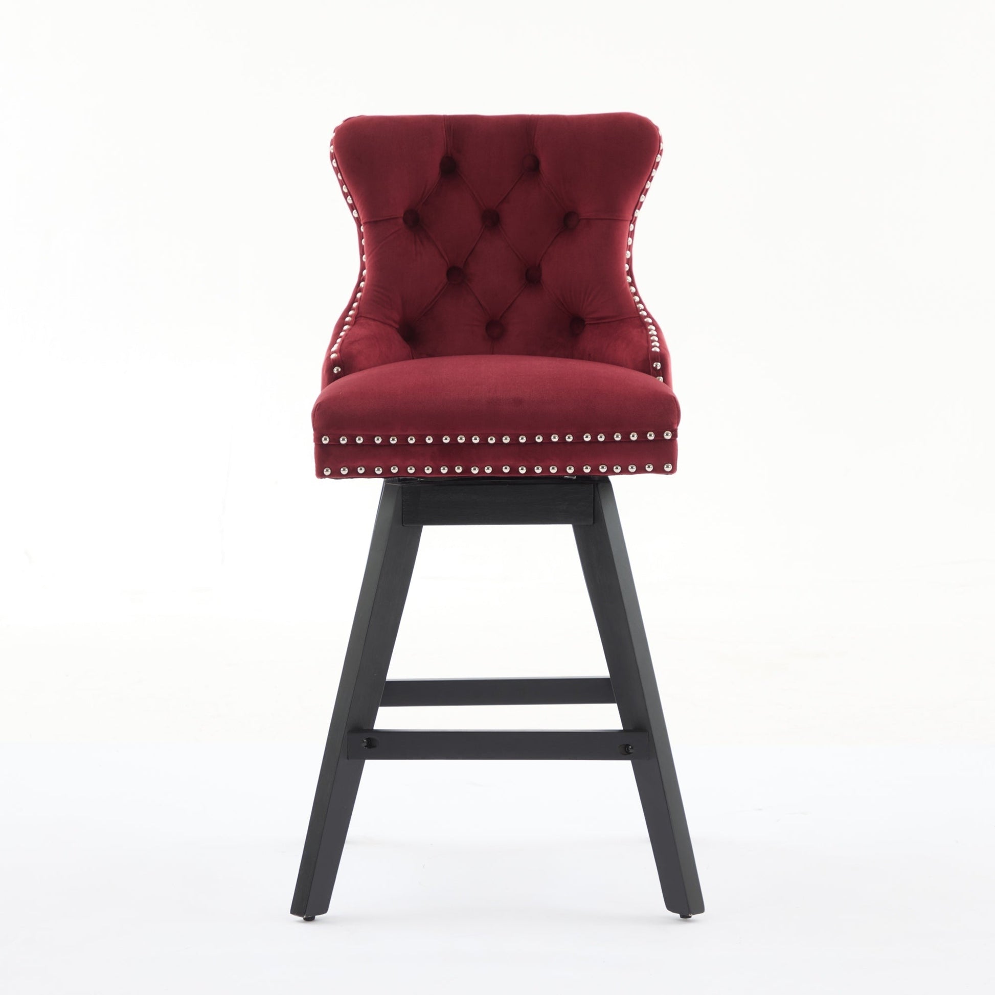 Wine red velvet swivel bar stools with button tufting and nailhead trim on Tampa Home & Garden Store