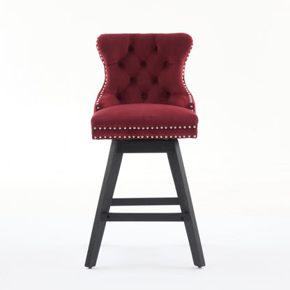 Wine red velvet swivel bar stools with button tufting and nailhead trim on Tampa Home & Garden Store