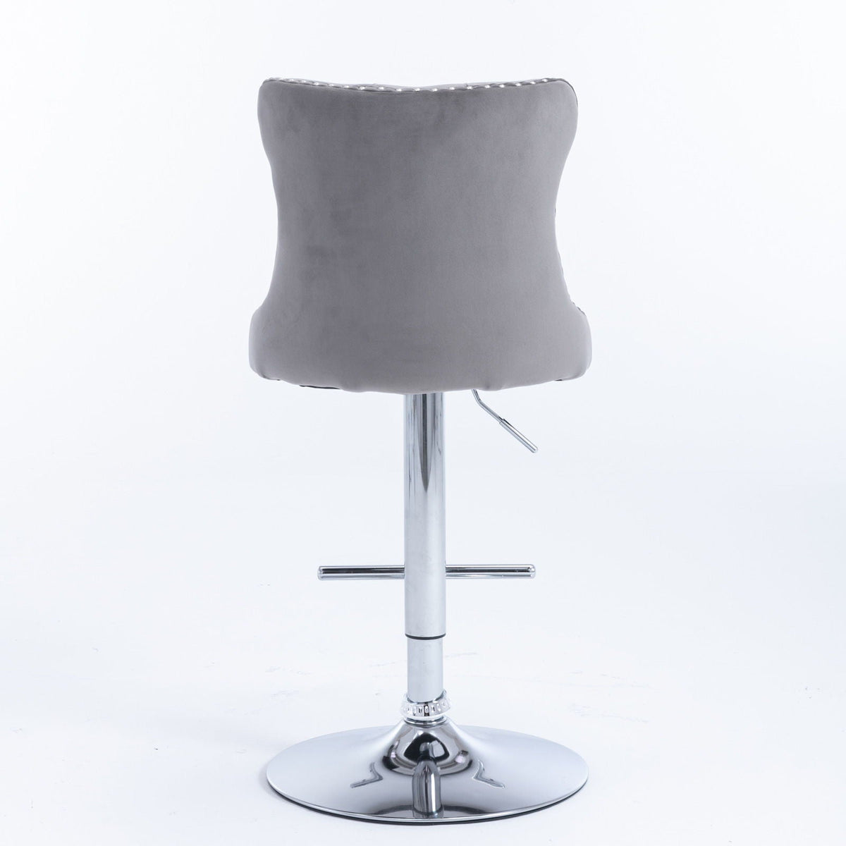 Swivel adjustable height barstool gray fabric seat with chrome pedestal base and footrest on Tampa Home & Garden Store
