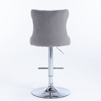 Swivel adjustable height barstool gray fabric seat with chrome pedestal base and footrest on Tampa Home & Garden Store