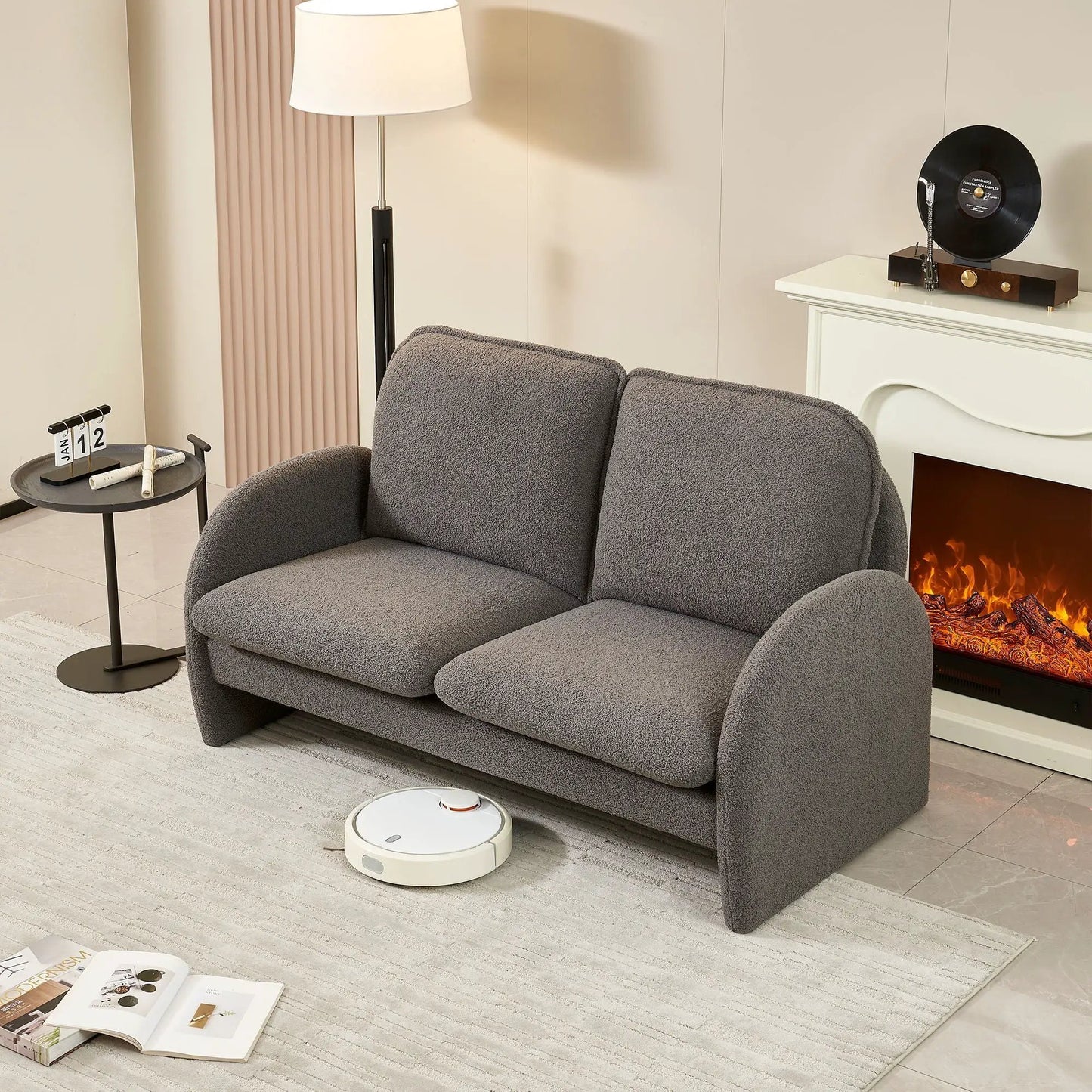 Loveseat sofa gray Sherpa fabric by Unique Piece Furniture, compact stationary living room couch on Tampa Home & Garden Store