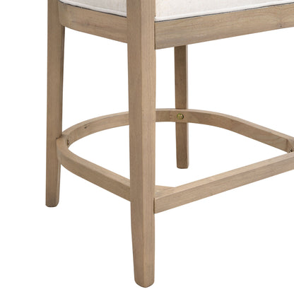 Pair of modern rubberwood counter stools with upholstered beige seats on Tampa Home & Garden Store