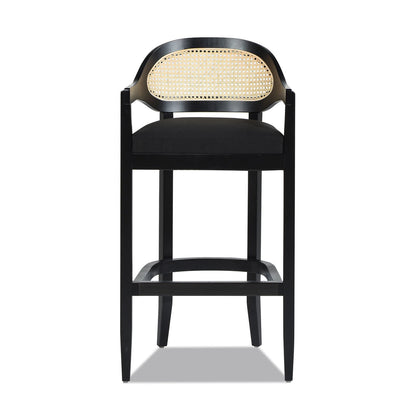 Mid-Century Cane Back Counter-Height Stool black frame with cushioned seat HouseOfZazla on Tampa Home & Garden Store