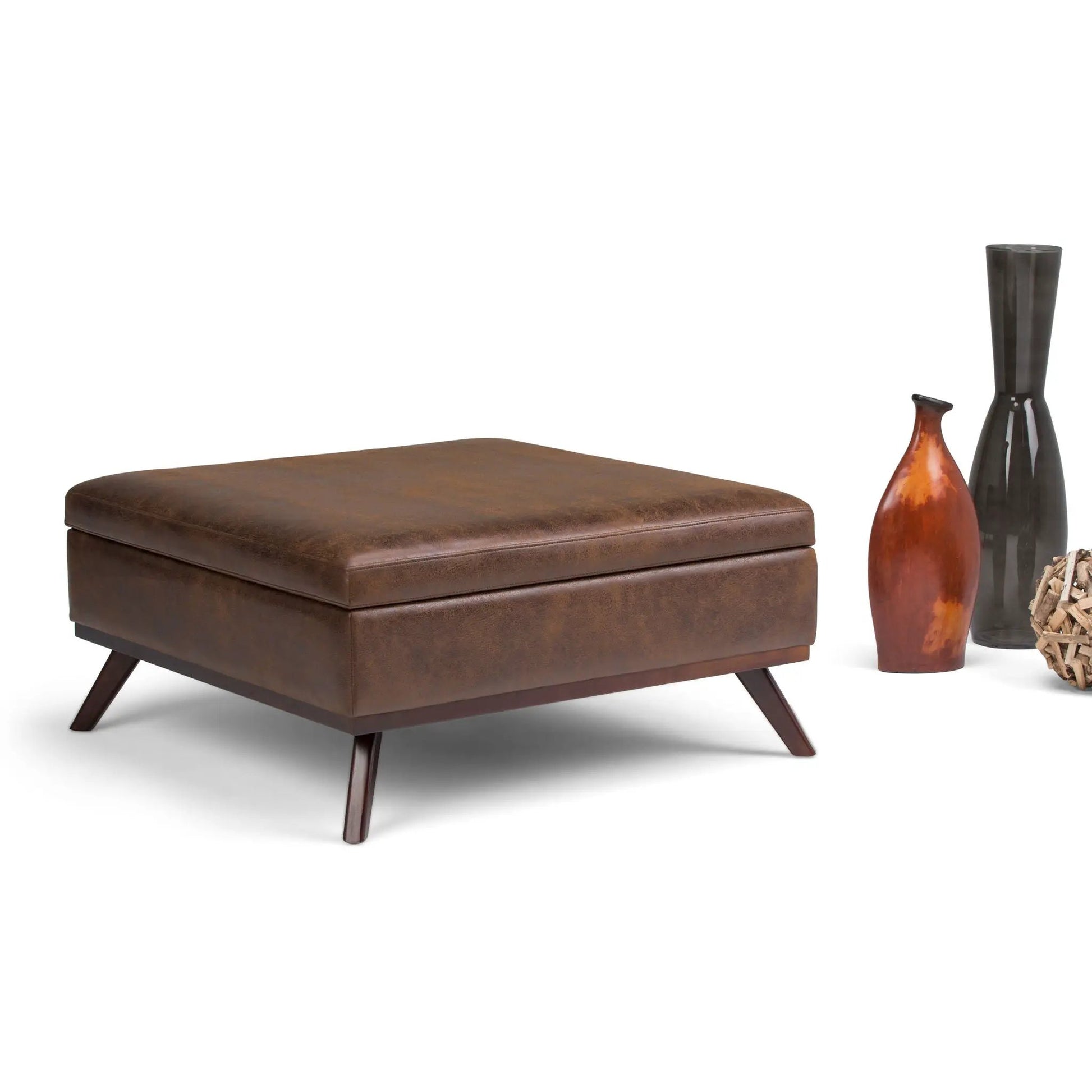 Owen square coffee table storage ottoman chestnut brown leather Unique Piece Furniture on Tampa Home & Garden Store