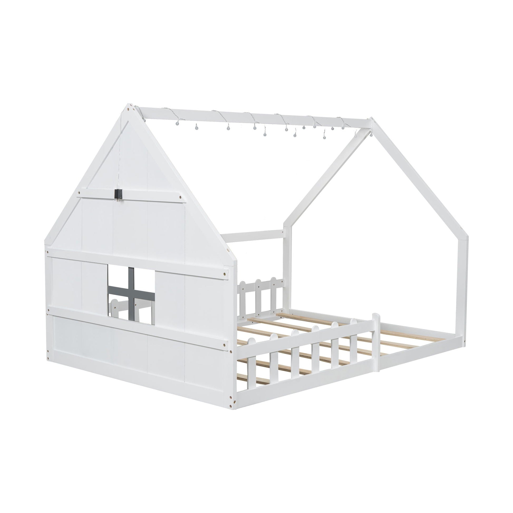 House Bed With Window And Fence white wooden platform bed frame with house design HouseOfZazla on Tampa Home & Garden Store