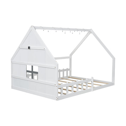 House Bed With Window And Fence white wooden platform bed frame with house design HouseOfZazla on Tampa Home & Garden Store