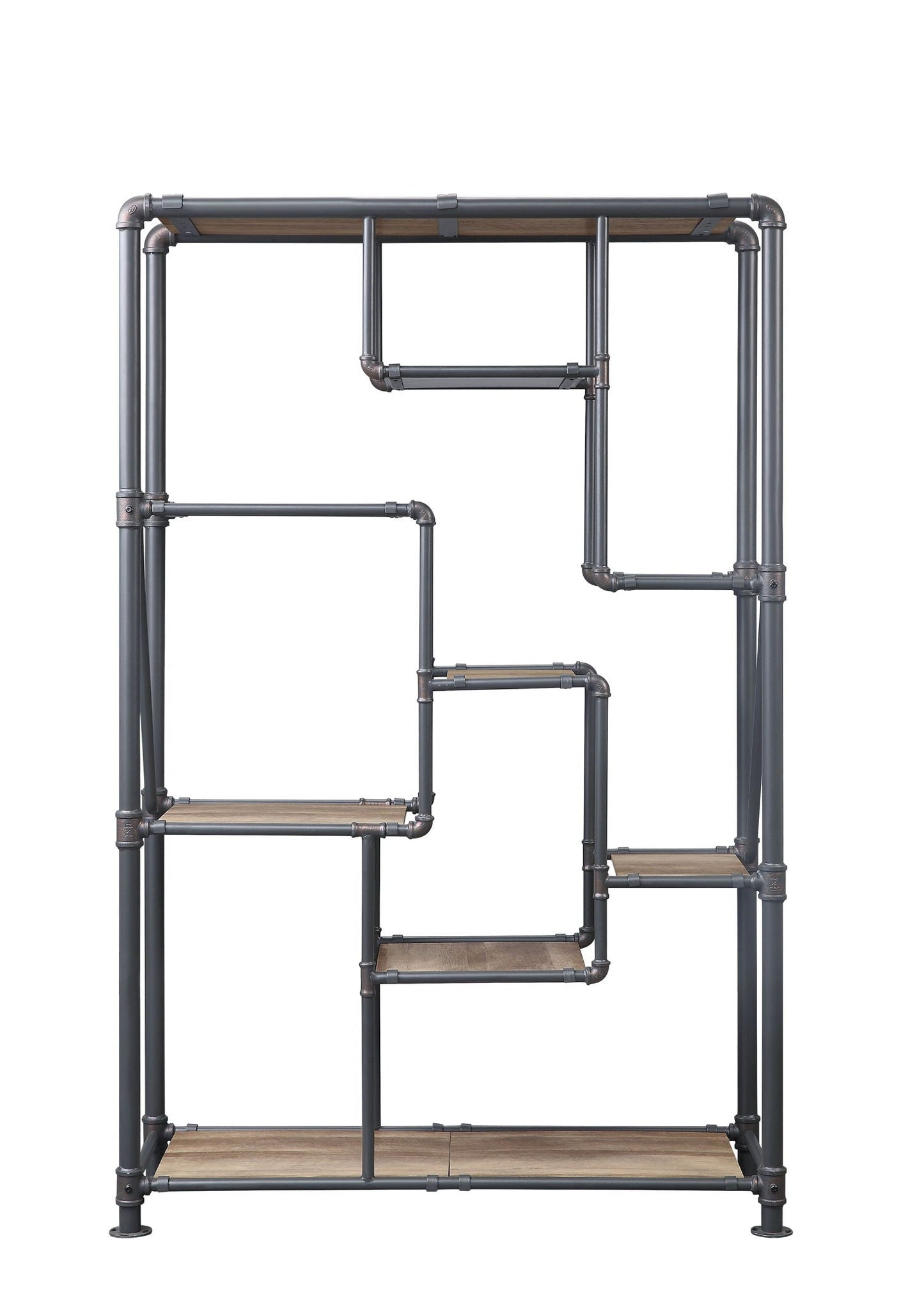 Brantley antique oak bookshelf etagere with steel pipe frame by HouseOfZazla on Tampa Home & Garden Store