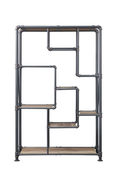 Brantley antique oak bookshelf etagere with steel pipe frame by HouseOfZazla on Tampa Home & Garden Store