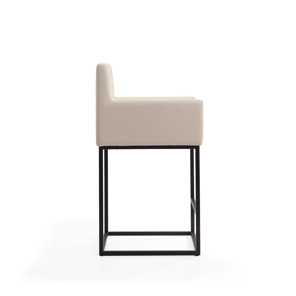 Ambassador counter stool with beige upholstery, black metal frame, armrests counter height on Tampa Home & Garden Store
