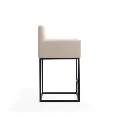 Ambassador counter stool with beige upholstery, black metal frame, armrests counter height on Tampa Home & Garden Store