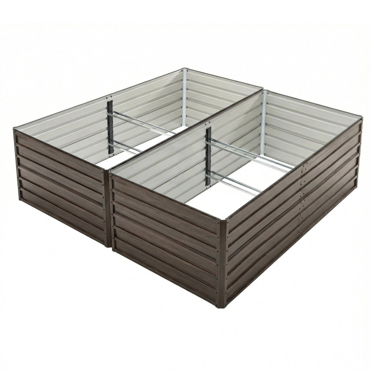 8x4x2 ft woodgrain galvanized raised garden bed set by HouseOfZazla, two brown metal beds on Tampa Home & Garden Store