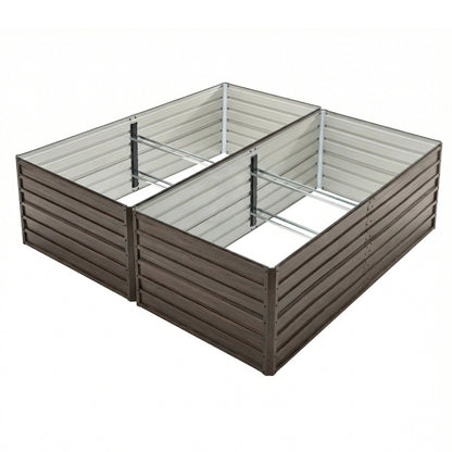 8x4x2 ft woodgrain galvanized raised garden bed set by HouseOfZazla, two brown metal beds on Tampa Home & Garden Store