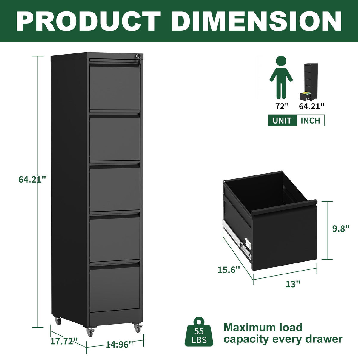 Black metal vertical file cabinet with locking drawers and casters by HouseOfZazla on Tampa Home & Garden Store