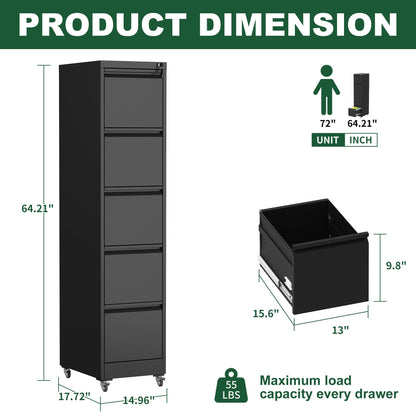 Black metal vertical file cabinet with locking drawers and casters by HouseOfZazla on Tampa Home & Garden Store