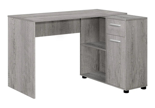 L-shaped corner desk in gray woodgrain with right cabinet and two drawers on Tampa Home & Garden Store