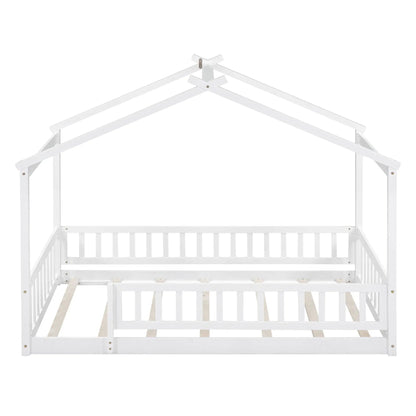 Bed House Bed Frame With Fence canopy bed, white wood, exposed rails by Unique Piece Furniture on Tampa Home & Garden Store
