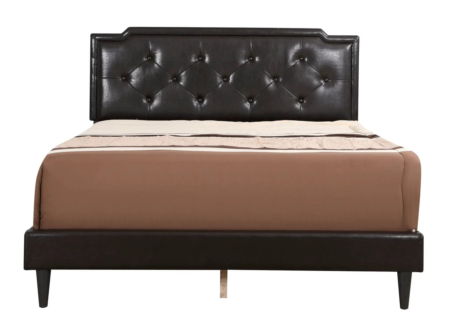 Button tufted upholstered bed in black faux leather with diamond tufting on Tampa Home & Garden Store