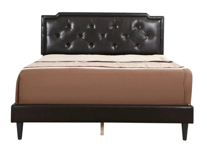 Button tufted upholstered bed in black faux leather with diamond tufting on Tampa Home & Garden Store