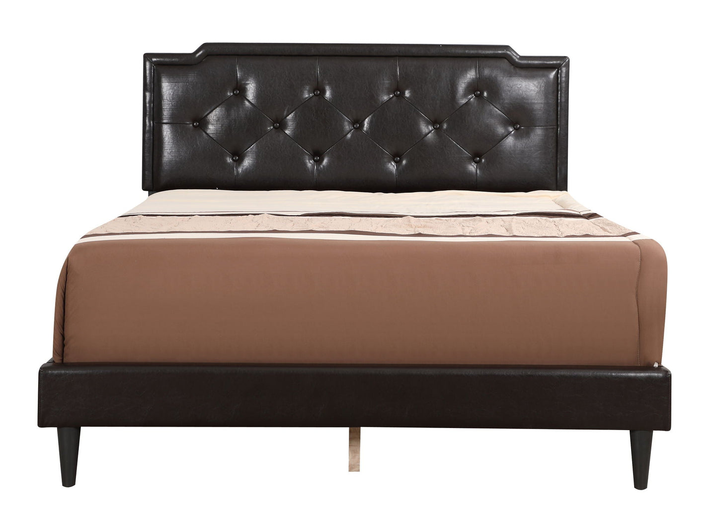 Button tufted black leather upholstered bed by HouseOfZazla with diamond tufting on Tampa Home & Garden Store
