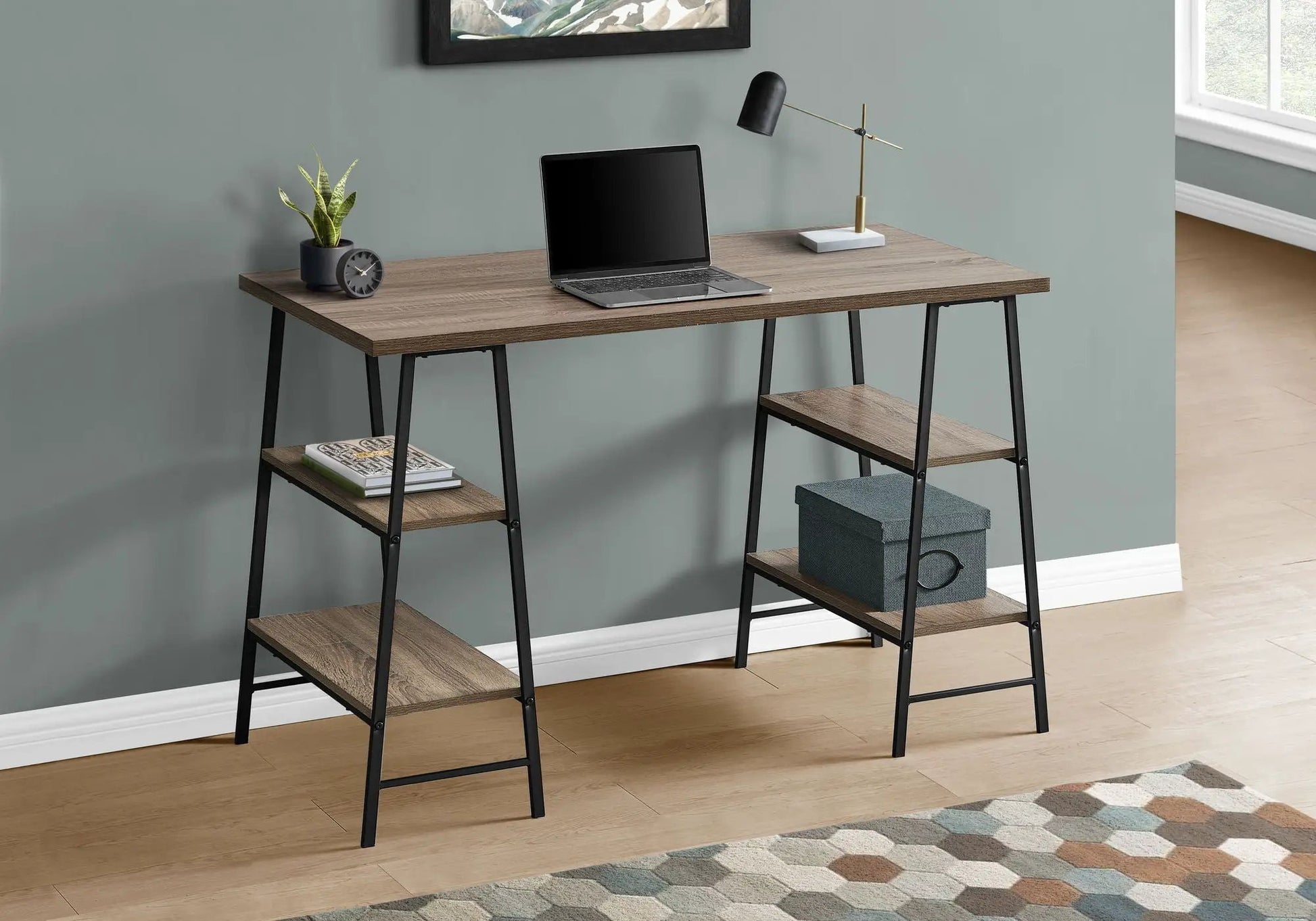 Computer desk with black metal frame and storage shelves Unique Piece Furniture on Tampa Home & Garden Store