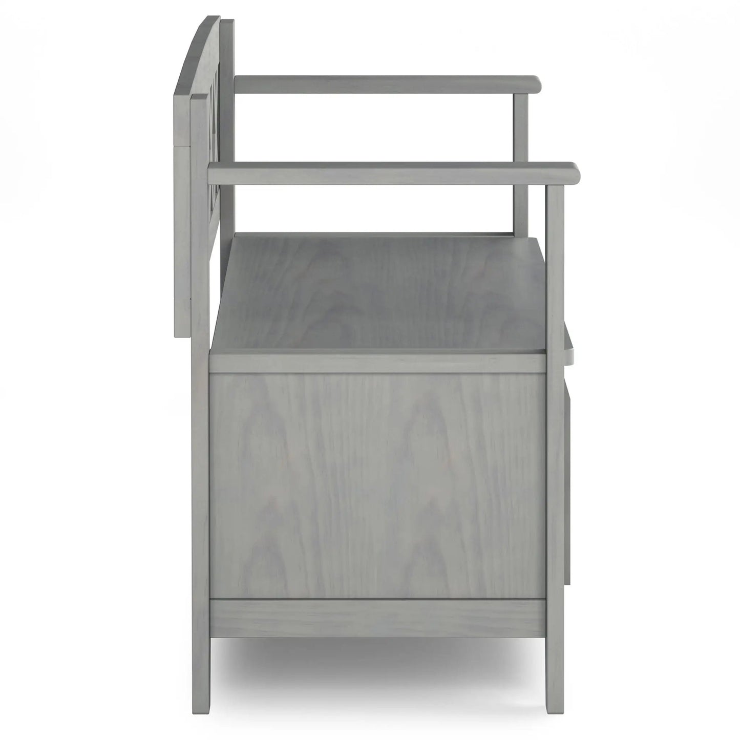 Amherst - Handcrafted Entryway Storage Bench, gray-washed wood with open lower shelf on Tampa Home & Garden Store