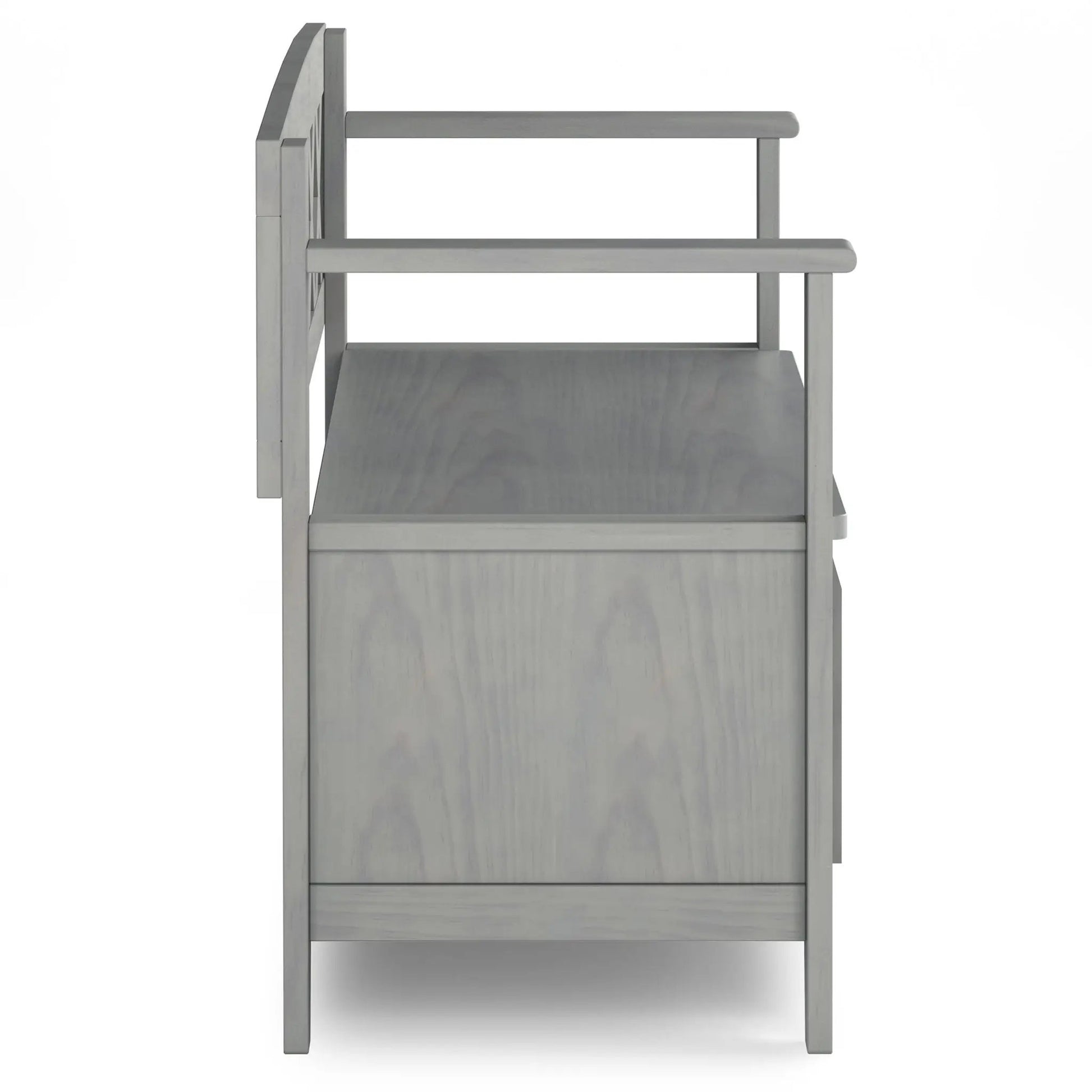 Amherst - Handcrafted Entryway Storage Bench, gray-washed wood with open lower shelf on Tampa Home & Garden Store