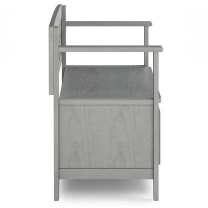 Amherst - Handcrafted Entryway Storage Bench, gray-washed wood with open lower shelf on Tampa Home & Garden Store