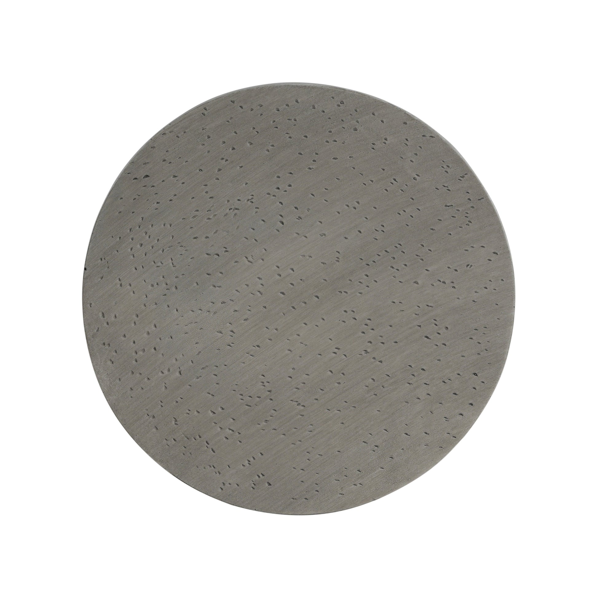 Outdoor Lightweight Concrete Side Table by HouseOfZazla; round gray top with pitted texture on Tampa Home & Garden Store