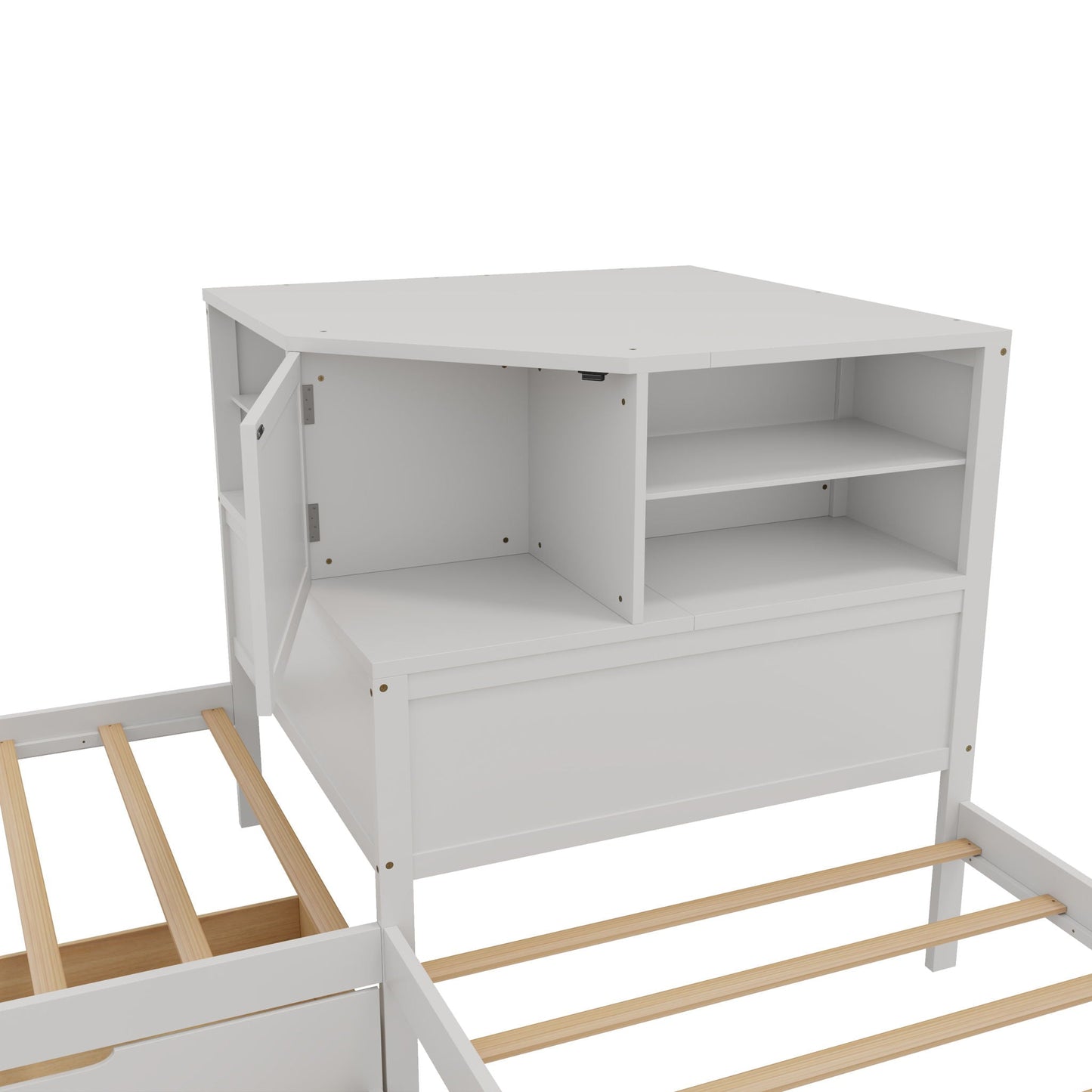Compact L Shaped Bed Frame with Trundle and Desk